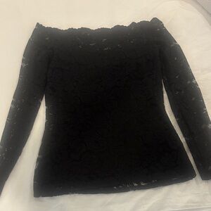 L'AGENCE Black Lace Long Sleeve off the shoulder knit top sz/small